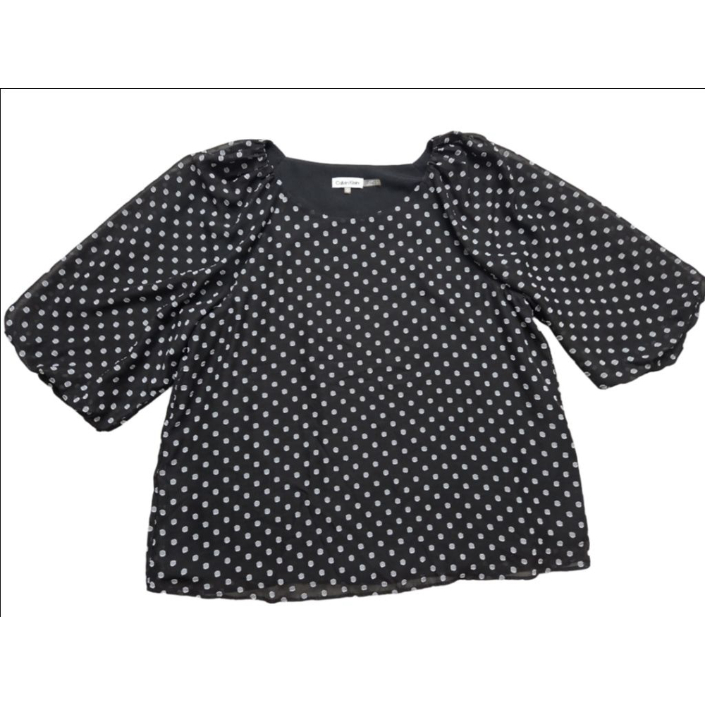 Women's Calvin Klein Black White Polka Dot Blouse XL